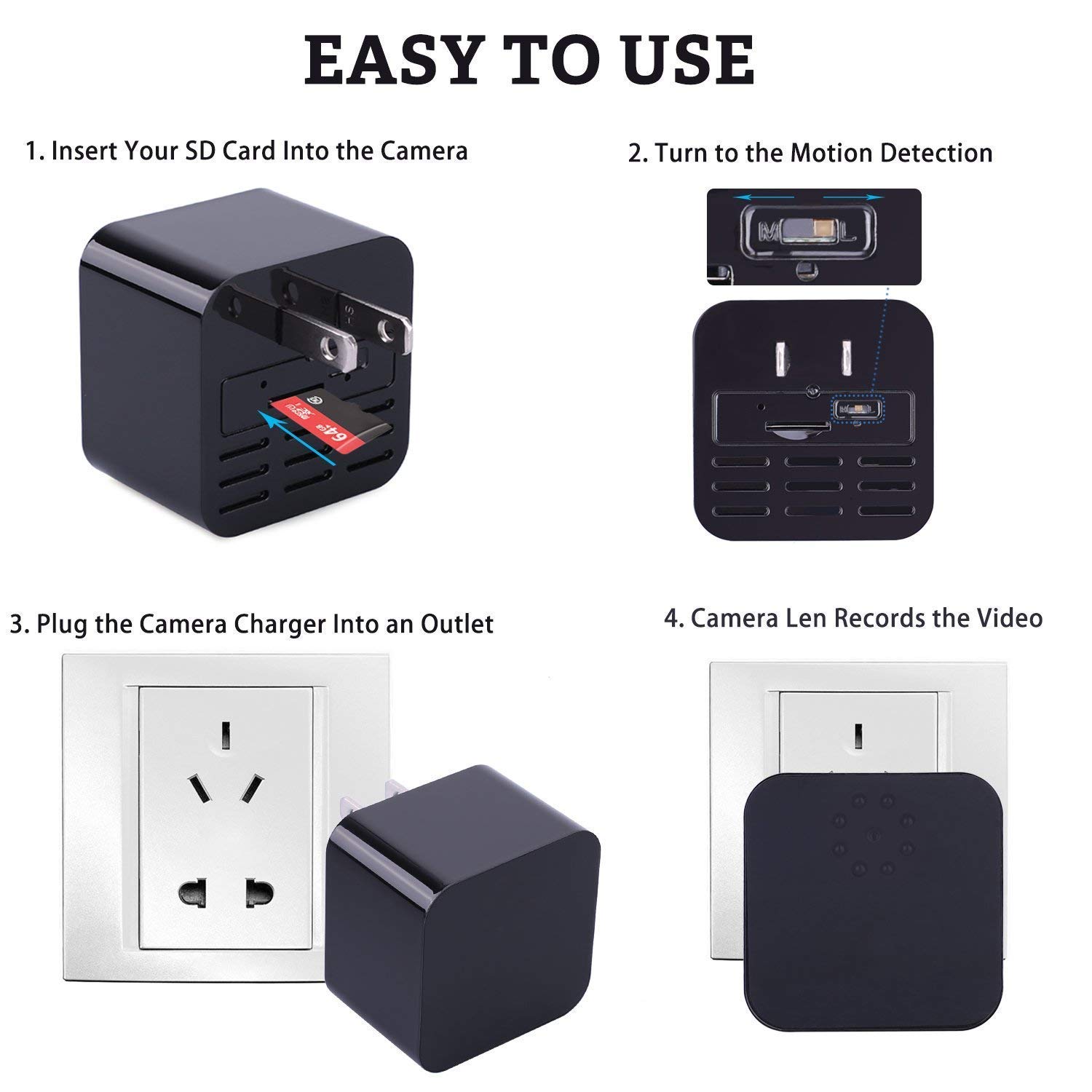 USB Wall Charger Adapter, 1080P HD Hidden Camera Motion Detection Loop Recording Nanny Cam Security Surveillance For Home Office Storage Up To 32GB