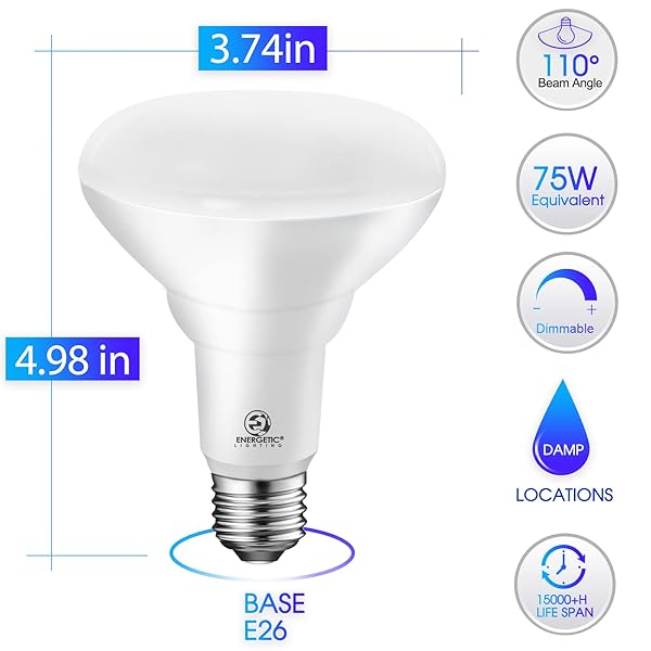 ENERGETIC 12 PACK 75W BR30 LED RECESSED LIGHT BULB, DIMMABLE, 900 LUMENS, 2700K SOFT WHITE, E26 BASE, INDOOR FLOOD LIGHT FOR 5/6 INCH CANS