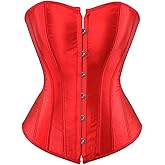 KSHUN Women's Sexy Satin Floral Boned Overbust Corset Top Lace up Back Underbust Body Shaper