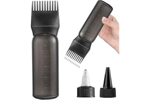 FXSPLCZ Root Comb Applicator Bottle Oil Applicator for Hair Dye Hair Oiling Bottle with 2 Types Caps and Graduated Scale, 6 Ounce (Black)