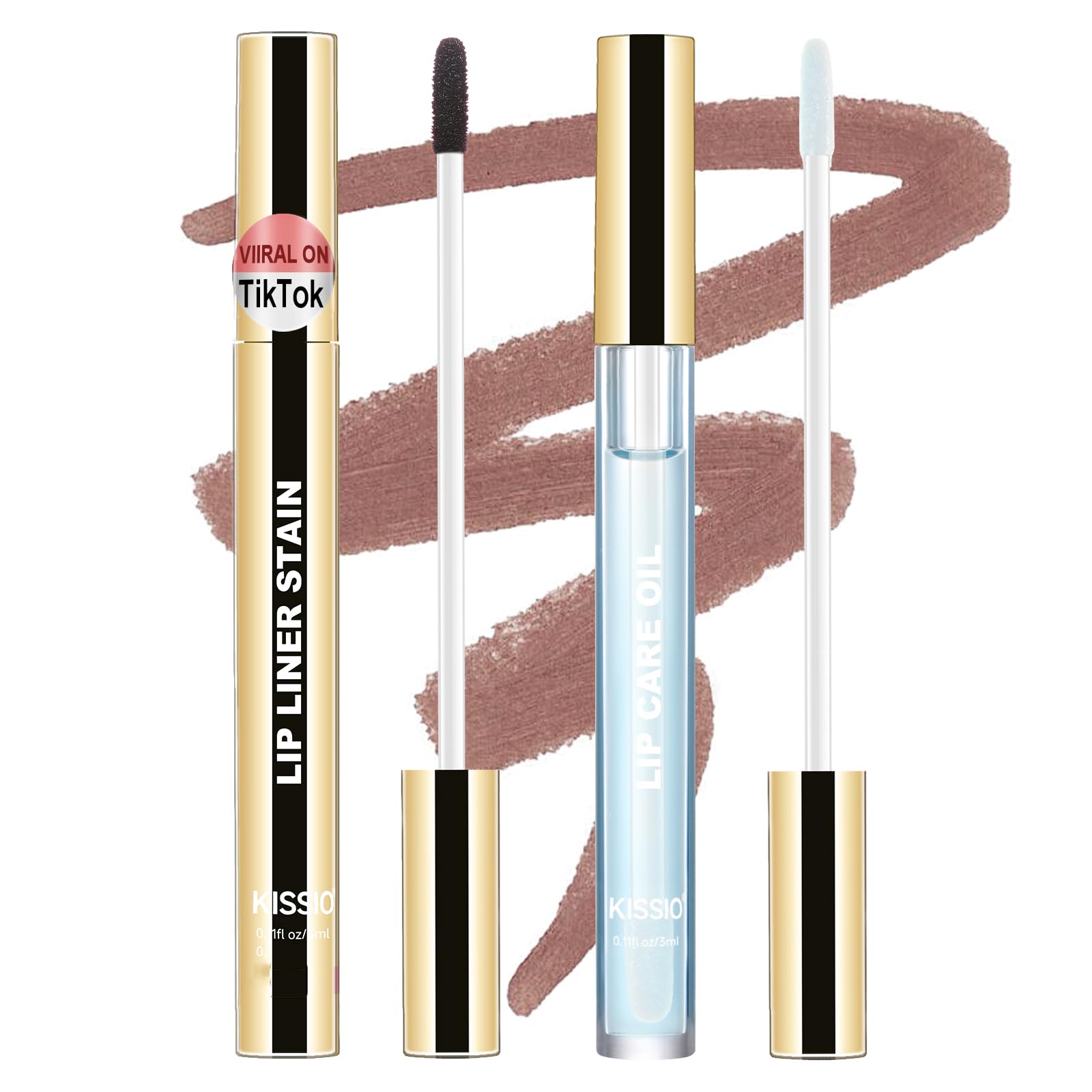 KISSIO Lip Liner Stain,Peel Off Lip Liner and Care Oil,Transfer Proof,Long Lasting and Waterproof Lips Tint,Matte Finish,Lips Combo,05 Light brown