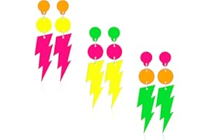 Ronglry 3Pairs 80s Neon Earrings for Women Colorful Lightning Acrylic Drop Earrings Retro Geometric Dangle Earrings Neon Earrings Bulk for 80's Outfit Glow Party Halloween Neon Accessories 80s Jewelry
