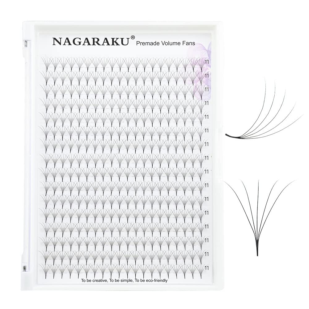 NAGARAKU Eyelash Extensions 320 Clusters Premade Fans Russian Volume Long Stem Premade Fans Thin Pointy Base Natural Pre Fanned Fluffy False Eyelash Black 16 Rows (5D 0.07 C Curl 11mm) — image 1