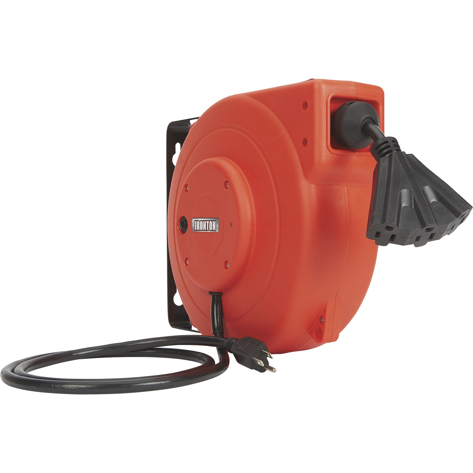 Ironton Retractable Extension Cord Reel 40ft. 12/3, Triple Tap on
