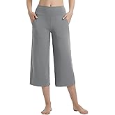 baleaf Women's Capri Pants Wide Leg with 4 Pockets Yoga Dress Capris High Waist Cropped Pants Loose Lounge Travel Summer