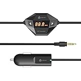 iClever Wireless FM Transmitter Radio Adapter Car Kit with 3.5mm Audio Plug and USB Car Charger, Black