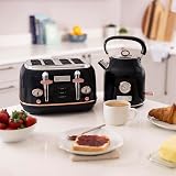 Charles Bentley Kettle And Toaster Set Black Gold 1.7 L Kettle 4 Slice Toaster