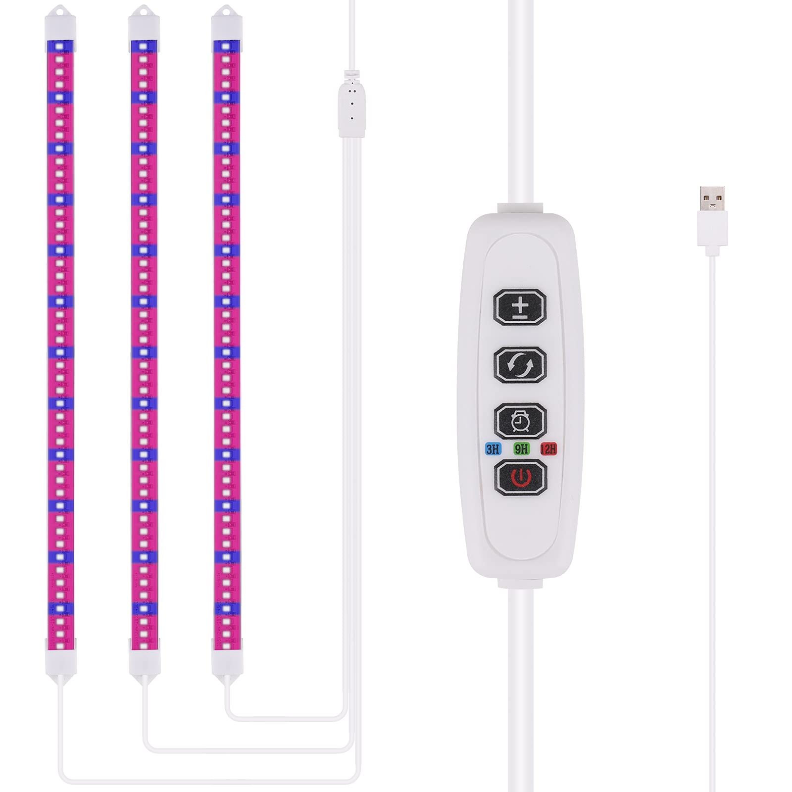 LED Plant Grow Light Strip, Grow Lamp Bar for Indoor Plants with Auto On/Off Timer, Full Spectrum / Dimmable / USB Plug-in Plant Light for Gardening Greenhouse Hydroponics (3 Strip)