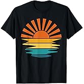 Retro Sunset Rays Wavy Vintage Retro Sunshine Sun Rays Vibes T-Shirt