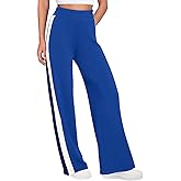 SENSERISE Women Sweatpants Color Block Wide Leg Track Pants High Waisted Side Striped Pants with Pockets