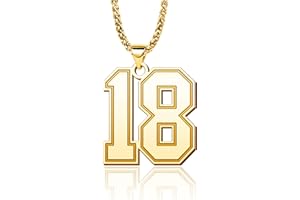 LuxglitterLin Jersey Football Number 0-99 Chain Necklace 18K Gold Plated Sport Number 25mm High Pendant Jewelry for Men Boy Sport Fans Christmas Cuban Chain