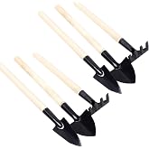 6 Pcs Garden Tools Mini Gardening Kit Plant Potted Flower Gadget Wooden Handles for Transplanting Seedlings, Cultivating and Weeding Flowers and Vegetable Seedlings