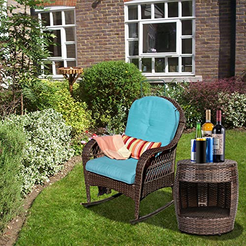 Sundale Outdoor 2 Tier Small Side Table Patio Rattan End Table 17 Inch