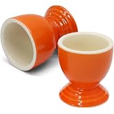 Kyuionty Orange Egg Cup Set of 2, Stoneware Ceramic Boiled Egg Holder | 1.65" Opening Porcelain Holder Gift Set Breakfast Cooking/ Childhood Memories, Also for Sauce Candy Kiwi