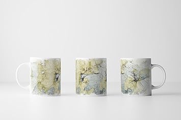 EAU ZONE Design Abstrakt Tasse Geschenk Abstraktion; gelb-grau + helles taubenblau