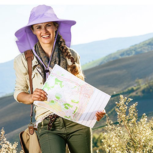 Womens Sun Hats Neck Flap Large Brim UV Protection Foldable Fishing Hiking Cap - Thumbnail 4