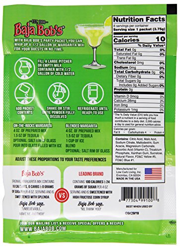Baja Bob's Original Margarita Mix Party 60g Powdered Packet | Simply Mix with 1/2 gallon of Water | Sugar Free Cocktail Mixer | Keto Friendly | Low Calorie | Low Carb (Value: 3-pack. Save Money) - Thumbnail 3