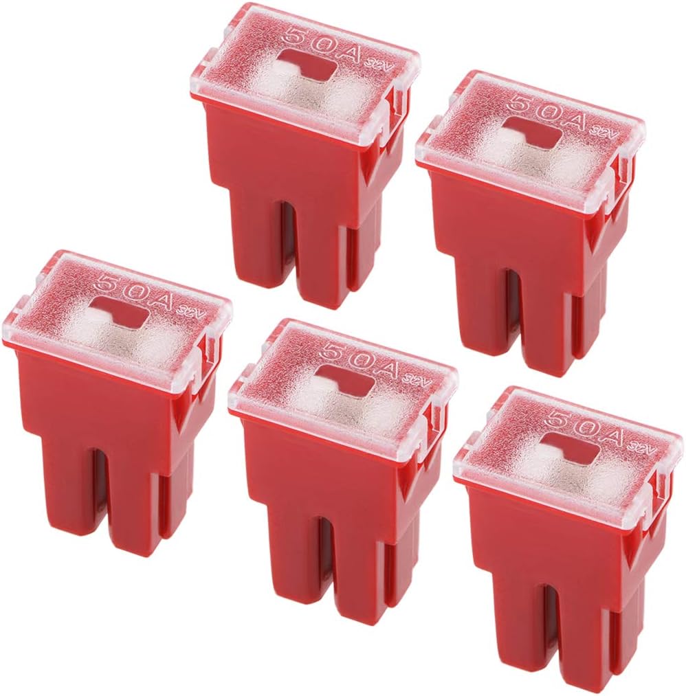 sourcing map Automotive Cartridge Fuse 32V 50A Female Terminal J Case Box for Cars Truck 5pcs, 50A 5pcs