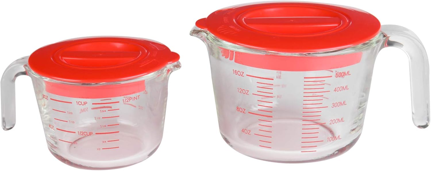 Doonmi 2 Pack Premium Glass Measuring Cup with Lid（0.25L, 0.5L