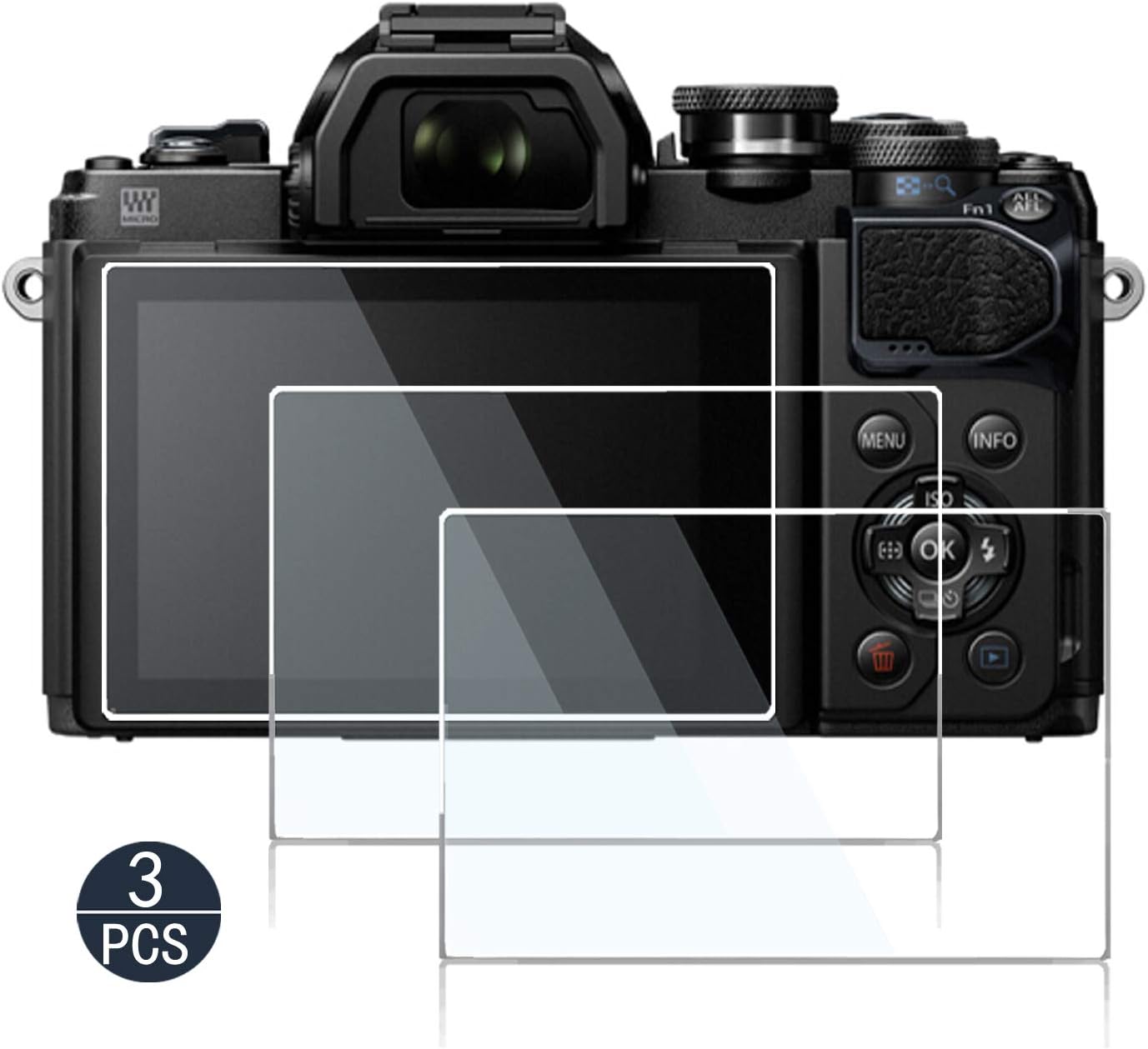 Screen Protector for Olympus OM-D E-M10 Mrak ii iii iv E-M1 Mark ii E-M5 Mark II III E-PL8 E-PL7 E-PL9, Anti-finger Tempered Glass Hard Protective Film (3pack)