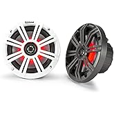KICKER KM65 6.5-Inch (165mm) Marine Coaxial Speakers with 3/4-Inch Tweeters, LED, 4-Ohm, Charcoal and White Grilles