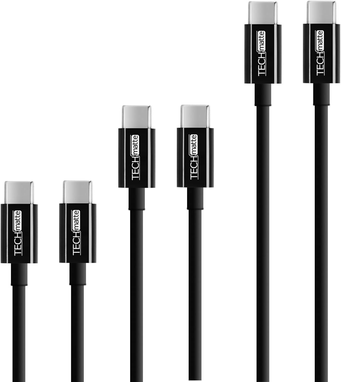 USB Type C Cable 3 Pack, TechMatte USB C to USB C 2.0 Charging Sync Cable for OnePlus 3, HTC 10, LG G5 Google Nexus 5X, 6P, Pixel 2015, Apple MacBook 12 inch, Galaxy TabPro S (Black 1 FT 3.3FT 6FT)