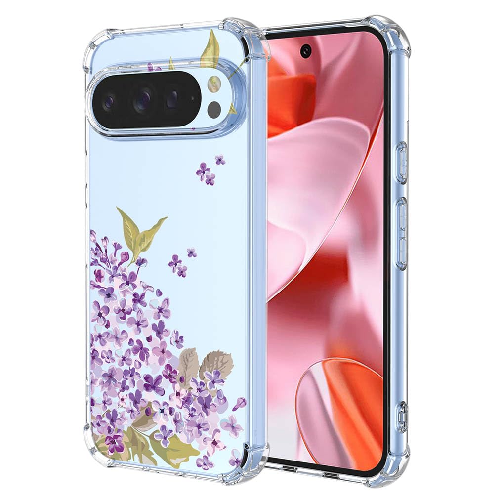 SEAHAI Case for Google Pixel 9 / Google Pixel 9 Pro, Ultra Thin Soft Silicone Clear Back TPU Bumper Shockproof Cover Fashion Flowers Graphic Colorful Skin Slim Case - Cherry blossom
