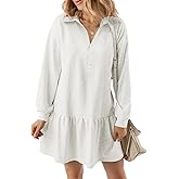 kipfall Women's Casual Dresses Long Sleeve Button V Neck Sweatshirt Dress Lapel Collared Pullover Dress