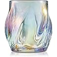 ANBFF Whiskey Glasses Set of 2, Colorful Rock Glass, 8.5 OZ Drinking Glasses, Creative Twisted Crystal Old Fashioned Tumbler for Bourbon, Scotch, Cocktail, Tequila, Wine, Rum