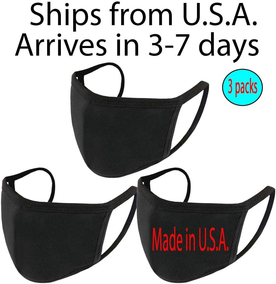 3 Pack Protective Face Mask, Unisex Anti Dust 100% Cotton Mouth Mask, Washable, Reusable, Made in U.S.A.