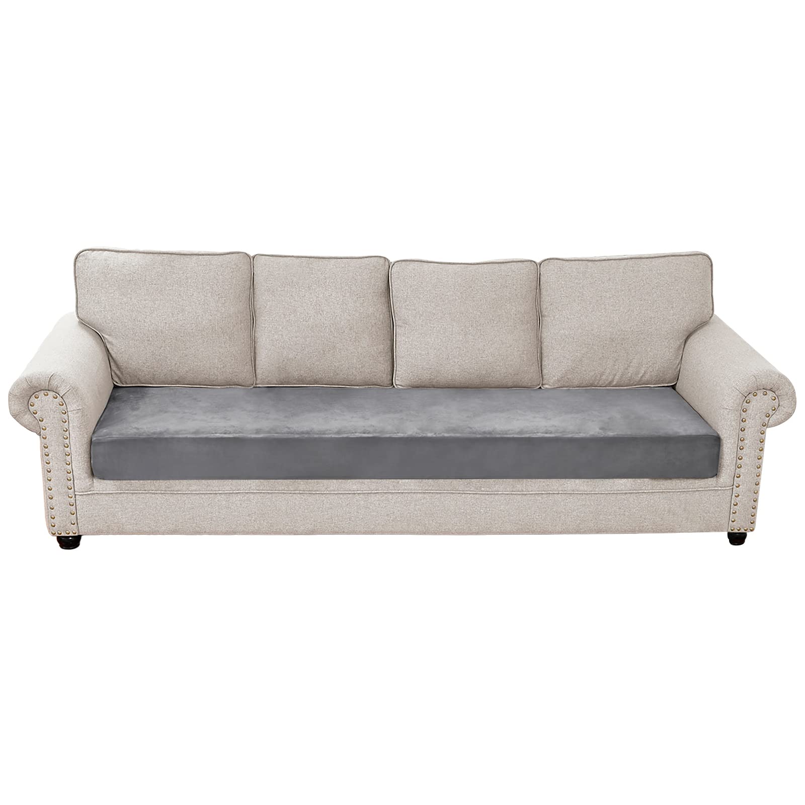 Qelus Velvet Sofa Seat Cushion Cover, 1/2/3/4 Seaters L-Shaped Couch Seat Slipcover, Furniture Protector Cover Separated (Gray,4 Seater)