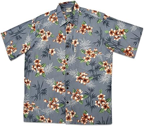 Go Barefoot Mens Classic Bamboo Plumeria Shirt By Mr Hawaii (X-Large, Charcoal)