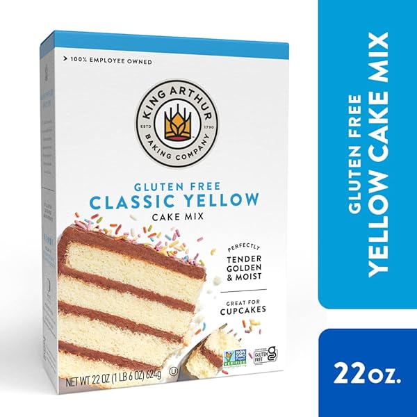 KING ARTHUR, GLUTEN-FREE YELLOW CAKE MIX, GLUTEN-FREE, NON-GMO PROJECT VERIFIED, CERTIFIED KOSHER, NON-DAIRY, 22 OUNCES