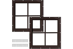 LINGRINGDCY 2 Pack 12" x 12" Brown Shed Window with Tempered Glass Household Windows with Screws for Shed, Chicken Coop, Playhouse, Garage and Barns(No Screen)