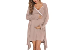 SWOMOG Womens Maternity Robe 2 Piece Nursing Nightgown for Breastfeeding 3 in 1 Labor Delivery Nursing Dress Lace Bathrobe