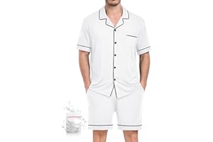 YOPUGEE Mens Pajamas Set Short Sleeve Sleepwear Button Down Loungewear Set Soft Modal 2Pcs Pj Set with Pockets S-3XL