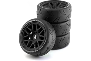 Chanmoo 1/8 RC On Road Car Tires and Wheels Rims 17mm Hex 103mm Rubber Rally Tyres for 1:8 Scale RC On-Road Racing Car HPI WR8 HSP Hobao ARRMA Redcat Losi Kyosho VRX RC Rally Drift Car 4PCS (Black)