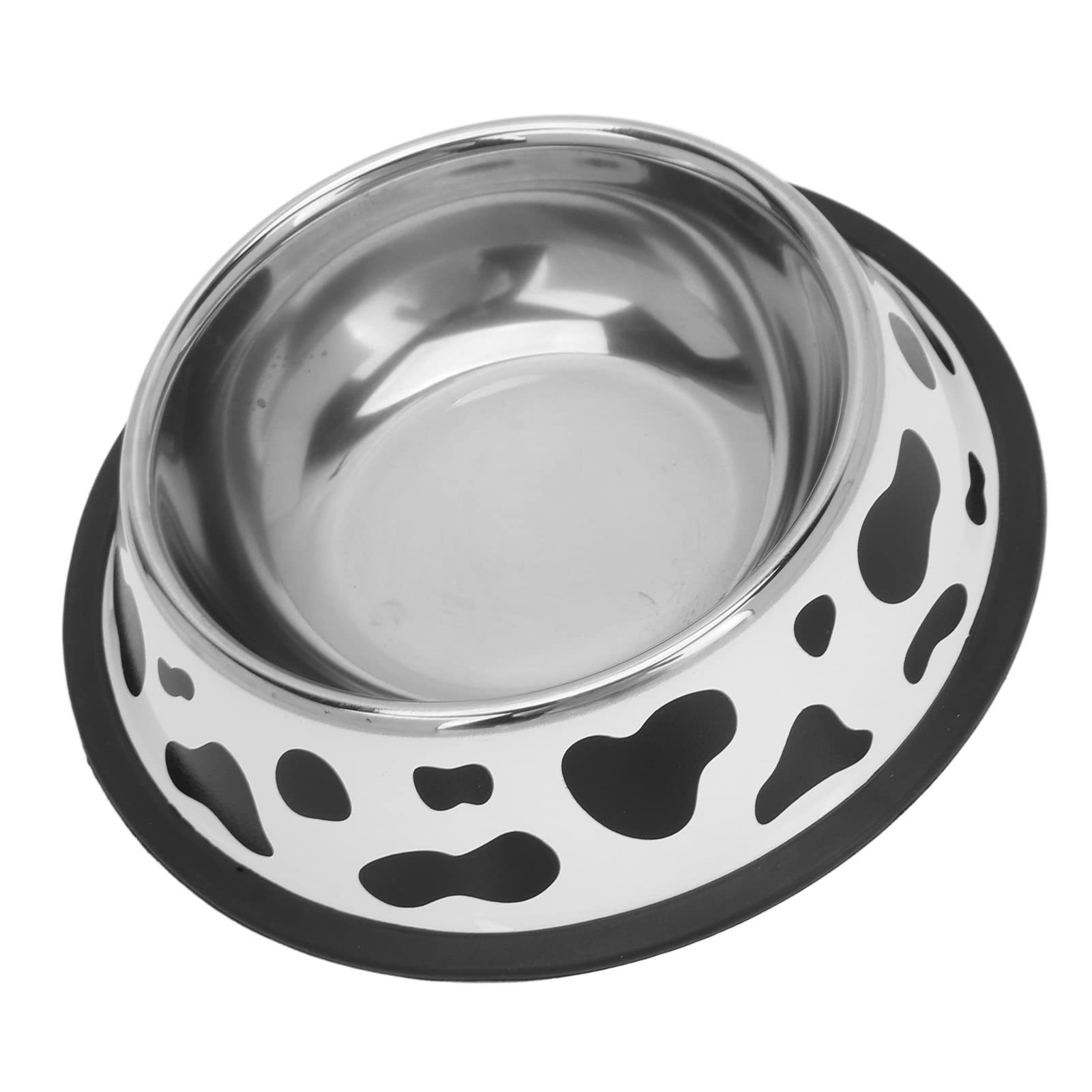 Stainless Steel Metal Dog Bowls Cow Pattern Cat Bowls Non Slip Metal Pet Bowl for Indoor Cats Small Dogs Bottom Diameter 18cm/ 7.1in