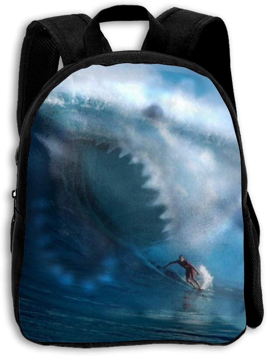 FIDALJF Shark Attack Surfer Children's Backpack Little Kid School Bag with Adjustable Shoulders Ergonomic Back Pad Perfect for School, Security, Sporting Events