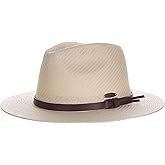Panama Jack Straw Safari Hat - Vegan Leather Band Matte Toyo, UPF 50+ Sun Protection