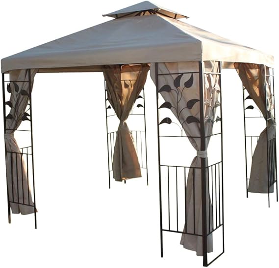 Gazebo da giardino quadrato di 2,5 m Design a foglia e 4 tende in