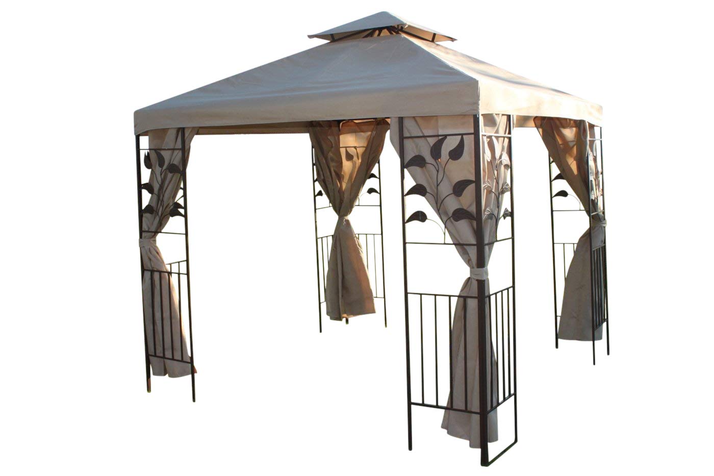 Leaf Design 2.5M Square Garden GazeboBeige Cover & 4 Polyester