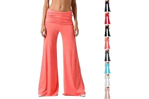 Coral Fold Over Pants for Women Wide Leg Yoga Pants Women’s Low Waist Stretch Functional Dance Pilates Training Trouswers