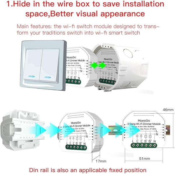 MoesGo WiFi Interruptor Luz con Dimmer Inteligente Inalambrico Mdulo Alexa Control Remoto y Rele para conmutador de 2 Gang y 12 Way compatible con la app Smart LifeTuya AlexaGoogle Home