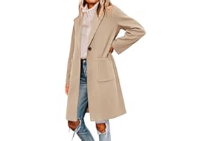 Tankaneo Womens Pea Coat Notched Lapel Single Breasted Long Jacket Winter Casual Trench Coat Outerwear
