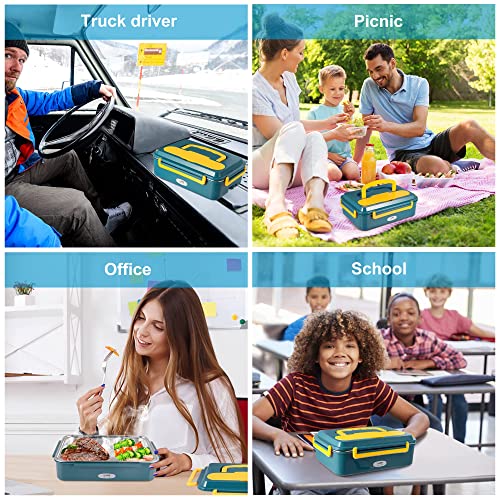 Electric Lunch Box Food Heater (New Upgrade Anti-Side Leakage) Electric Lunch Box for Car and Home 12v 24v 110v Portable Food Warmer 1.5 L Large Capacity Removable Stainless Steel Heating Lunch Box