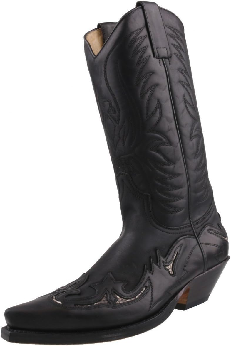 Sendra 3242 Cowboy Boots Black Leather Real Python Details Western Biker Handmade Unisex