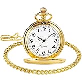 WIOR Classic Smooth Vintage Pocket Watch Sliver Steel Men Watch with 14'' Chain for Xmas Fathers Day Gift