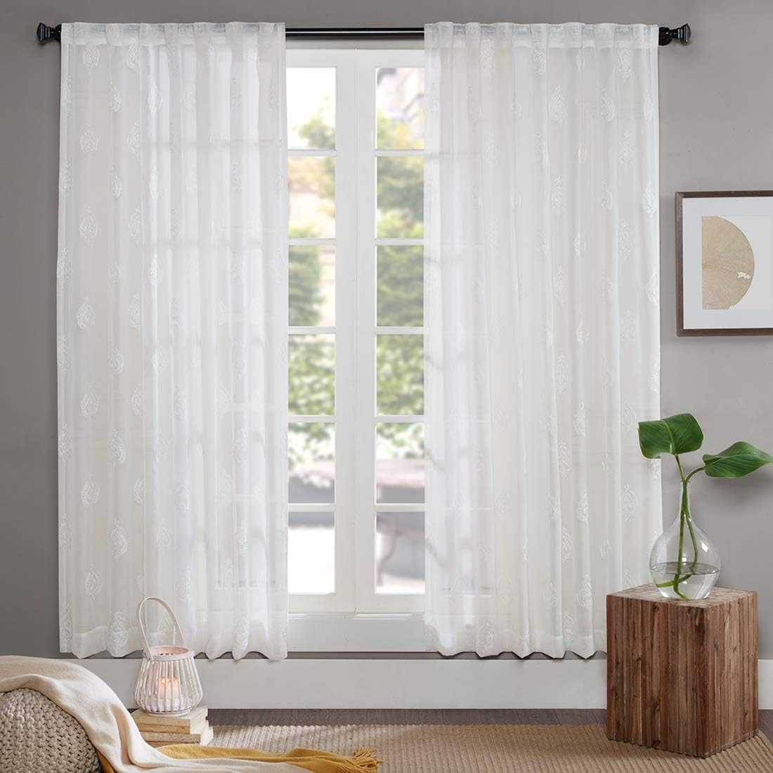 Aria Off White Curtains Bedroom Curtain Classical Embroidery Voile Ultra Sheer High Thread