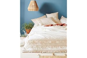 Flber White Cotton Tassel Duvet Cover,King